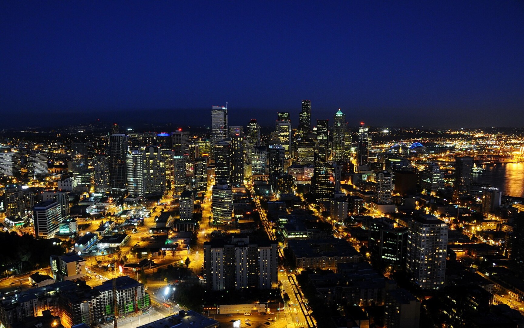 Seattle city lights at night from Space Needle